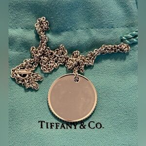 Tiffany & Co. 03 Sterling Silver Round Coin Edge Disc Pendant 16" Chain Necklace